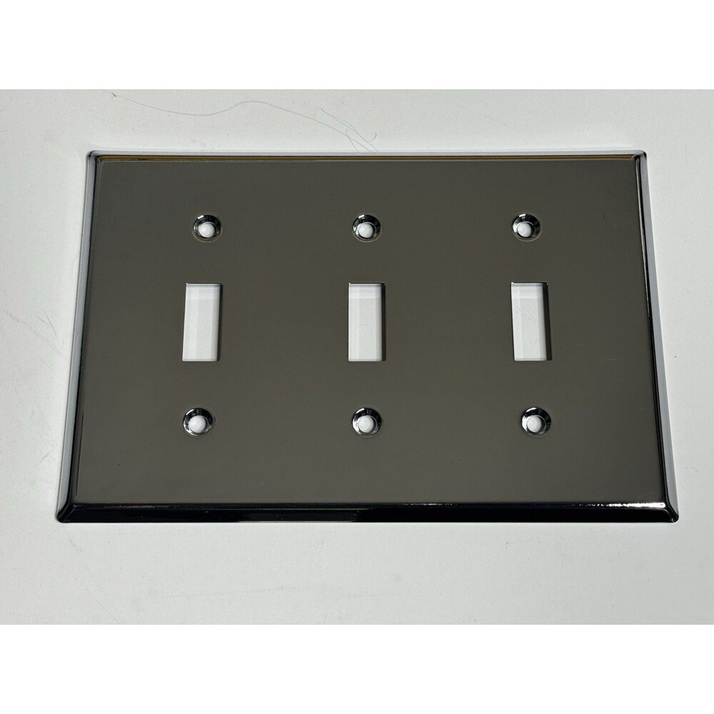 Restoration Hardware Metal 3-Gang Switch Plate Toggle Cover Polished Chrome $26